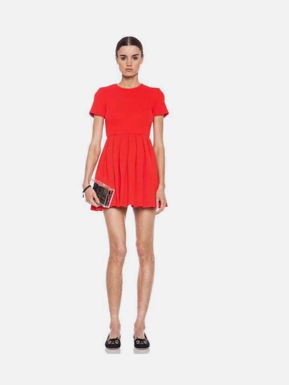 Opening Ceremony Red Short-Sleeve Pleated Mini Dress